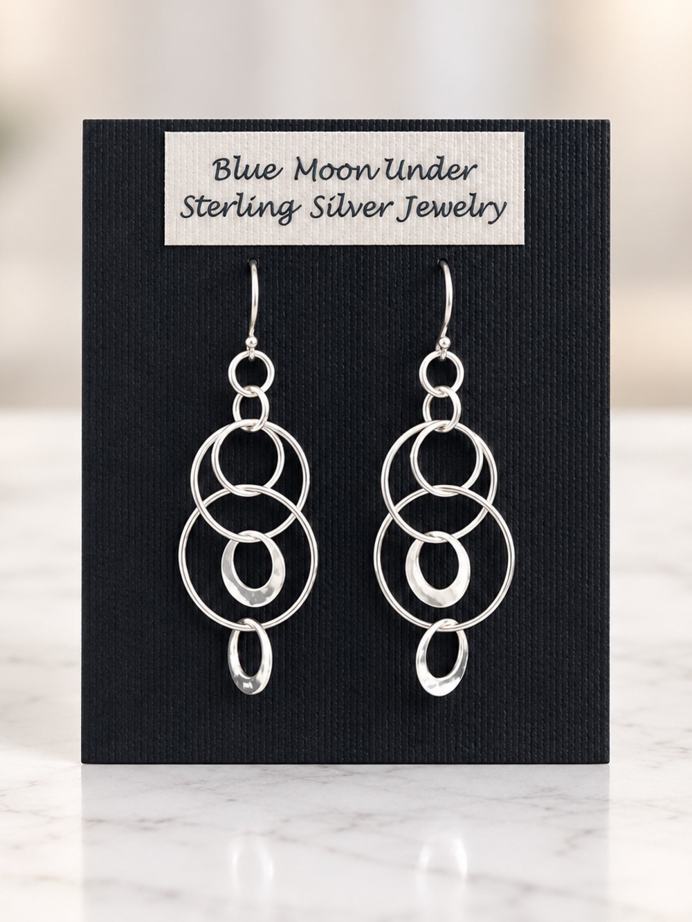 NWT 925 Sterling Silver Interlocked Hoops Dangle Shimmer Earrings NEW